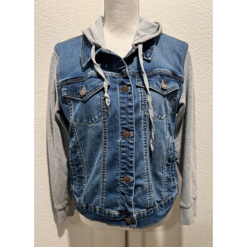 Wax Jeans Juniors Hoodie Denim Jacket w Sweatshirt Sleeves Hoodie Sz 2XL Denim